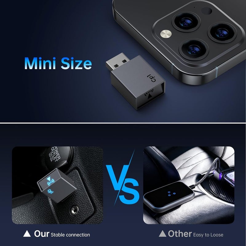 CNDPSTE Wireless CarPlay Adapter for iPhone[2025 Upgrade]Convert Wired to Mini Wireless Bluetooth Car Play Adapter, Plug and Play Stable Connection Compatible for Cars from 2016 & iOS 10+,USB A/Type C - Image 2